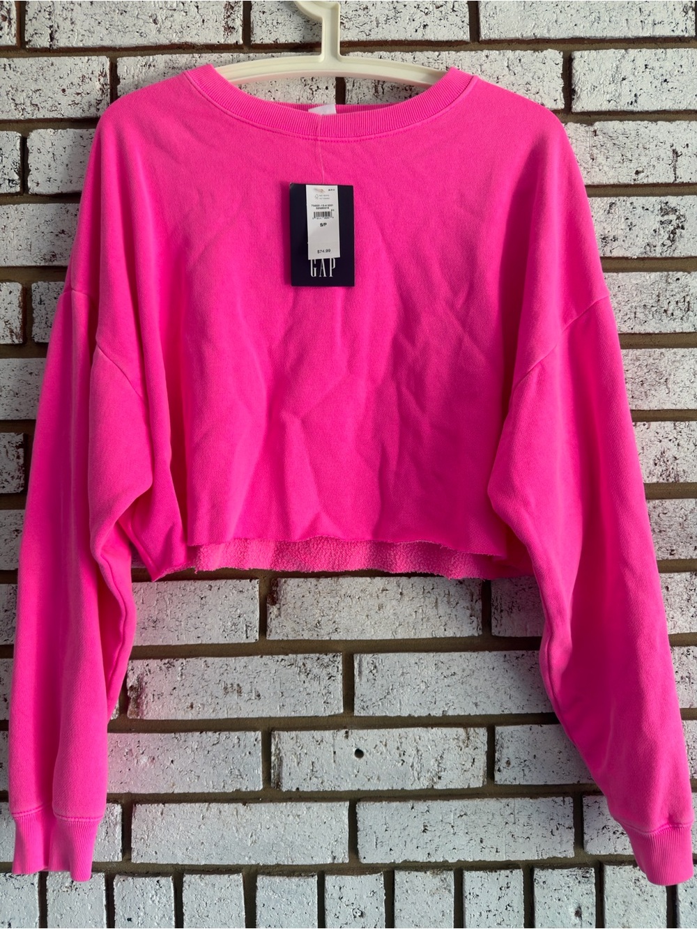 GAP Neon Pink Cropped Crewneck Sweatshirt